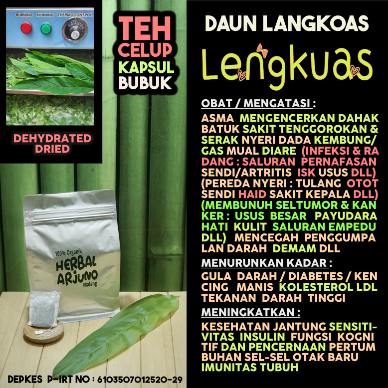 

Dehydrated Dried Teh Celup Kapsul Bubuk Daun Lengkuas Langkuas Laos Obat Asma Pengencer Dahak Radang Nyeri Sendi Otot Tulamg Dada Haid Pernapasan Diabetes Kolesterol Darah Tinggi Hipertensi Kognitif Saraf Otak Kembung Infeksi Kanker Tumor Herbal Alami