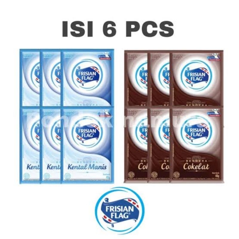

[1 pak] FRISIAN FLAG SUSU KENTAL MANIS COKELAT SACHET 40gr isi 6 pcs BENDERA PUTIH