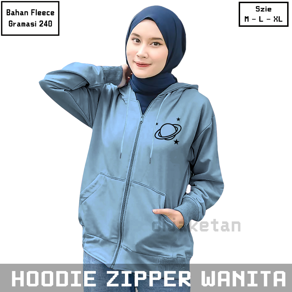 CUCI GUDANG OFFICIAL Sweater Zipper Hoodie Wanita Dewasa Remaja Planet Flecee M L XL Korean Stlye