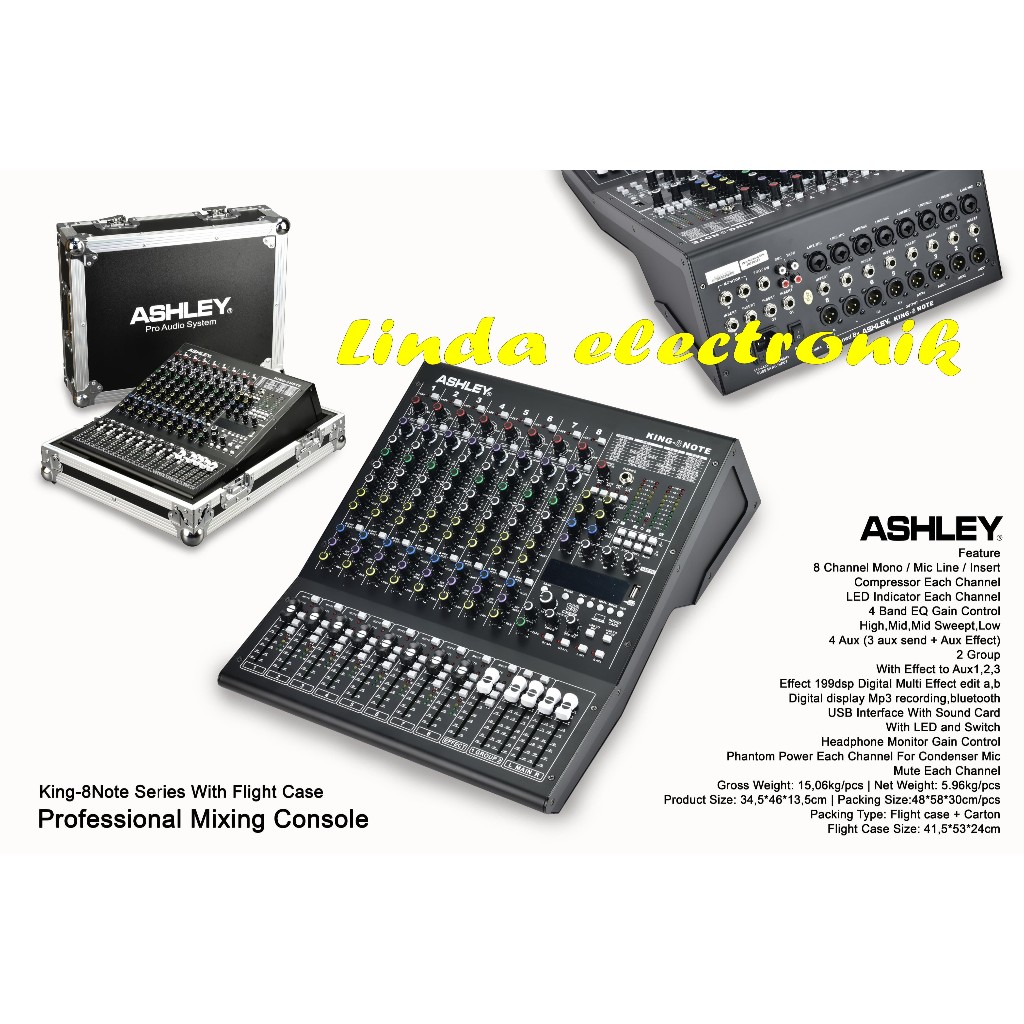 new mixer ashley king 8 note + koper / hardcase 8 channel KING 8 NOTE + KOPER original