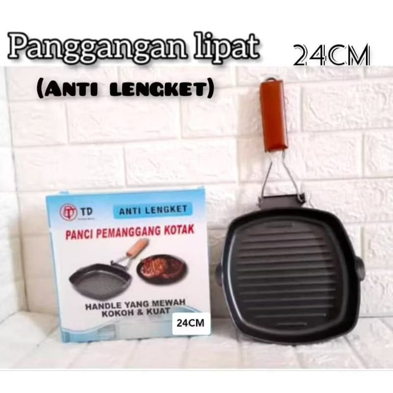 Panci Pemanggang Kotak, Teflon Panggang Wajan BBQ Gagang Lipat