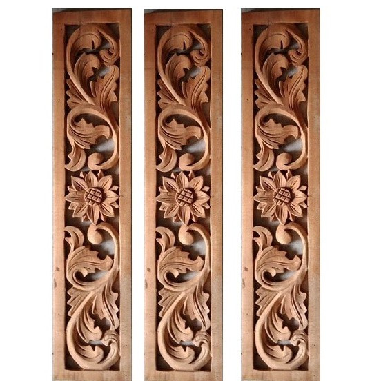 Kayu JATI Dekorasi Dinding Ornamen Ukir Tempel Kepingan Loster Motif Daun Matahari