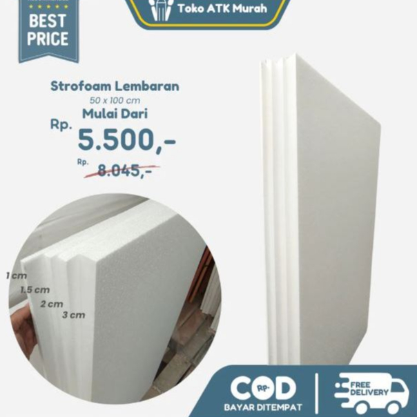 

[INSTAN] Styrofoam Lembaran Stereofoam 50 x 100 Tebal 1 cm / 1.5 cm / 2 cm / 3 cm - Gabus