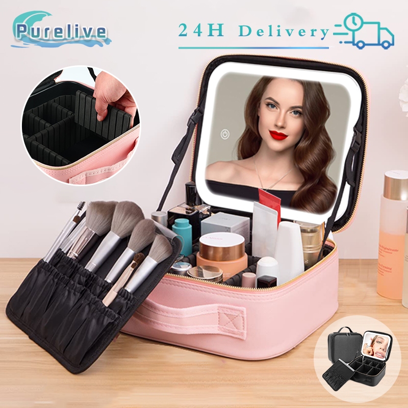 Tas Makeup Lampu Beauty LED Tas Beauty Case Make Up Full Mirror Tas Makeup Kosmetik