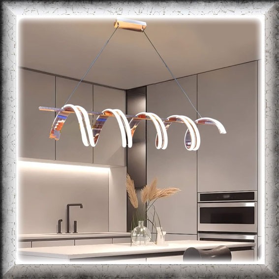 Lampu hias gantung island tiang panjang white rose gold LED 3 warna sinar cahaya putih kuning warm w