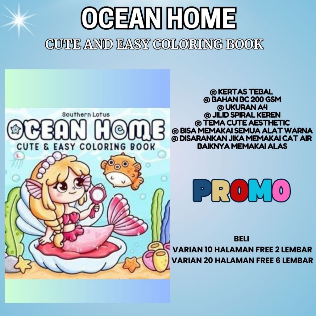 

OCEAN HOME Cute And Easy Coloring Book Buku Mewarnai Anak Dan Dewasa Gambar Bagus Menarik Kertas Tebal
