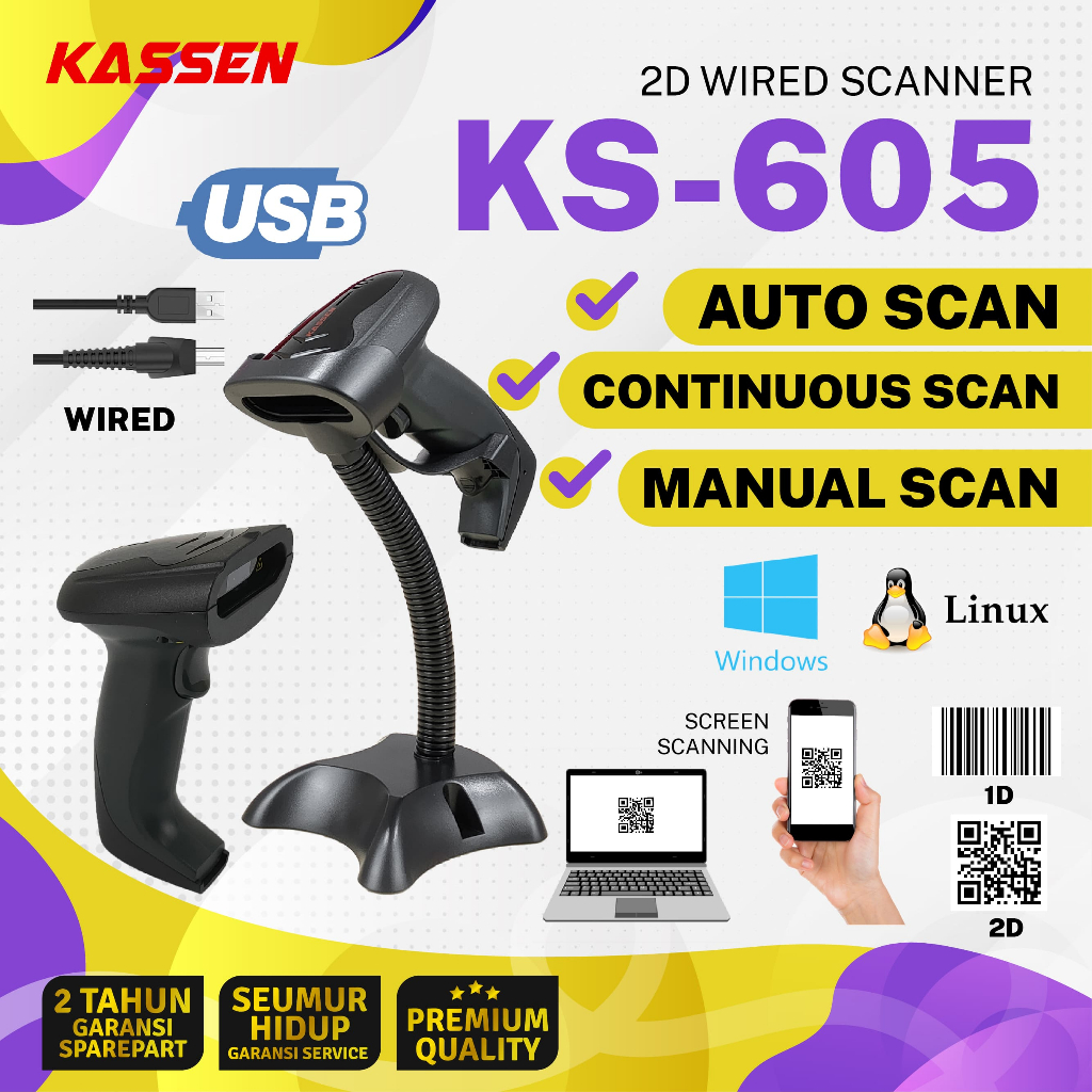 SCANNER BARCODE KASSEN KS-605 - KS 605 - KASSEN - BARCODE - 2D - KABEL