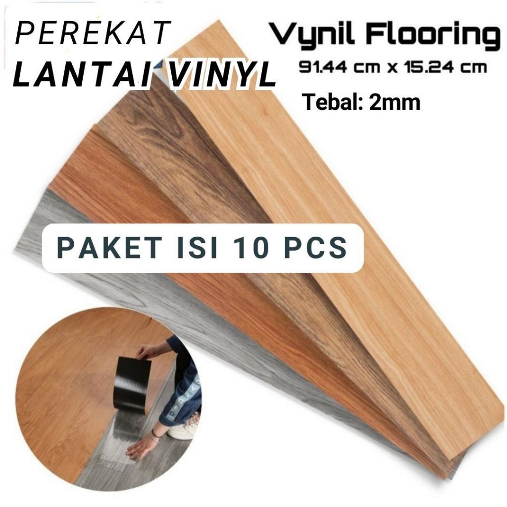PROMO Parket Stiker Lantai VINYL ANTI RAYAP Uk 91.4X15.2cm Tebal 2mm Stiker Lantai Kayu PVC Lantai W