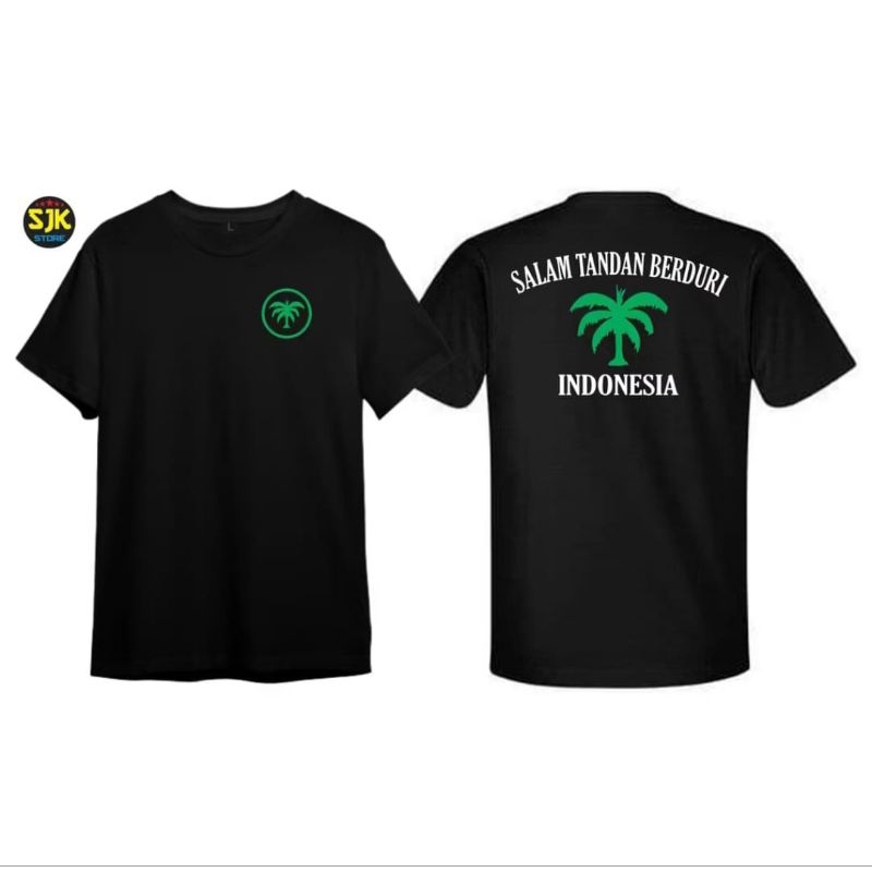KAOS SALAM TANDAN BERDURI INDONESIA CORAK SILUET POHON HIJAU PUTIH