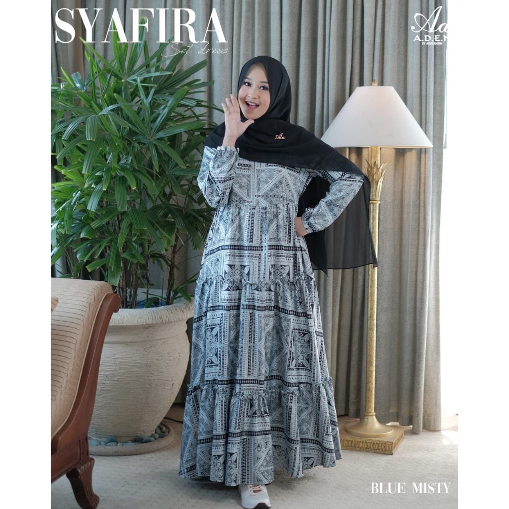 Ready Stok siap kirim SYAFIRA DRESS SET PASHMINA GRATIS BROSS BY ORIGINAL ADEN