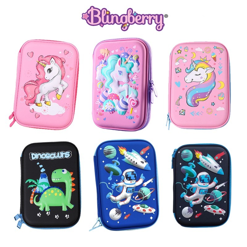 

BLINGBERRY Kotak Pensil Anak Tempat pensil 3D Timbul Hardcase astronot unicorn kado ultah anak perempuan