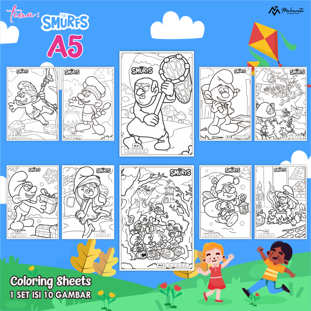 

[SMURFS] KERTAS MEWARNAI ANAK - LEMBAR BER GAMBAR READY STOCK 1 SET - COLORING SHEETS UKURAN A5