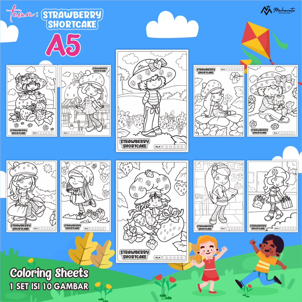 

[STAWBERRY SHORTCAKE] KERTAS MEWARNAI ANAK UKURAN A5 - LEMBAR GAMBAR READY STOCK 1 SET - COLORING SHEET