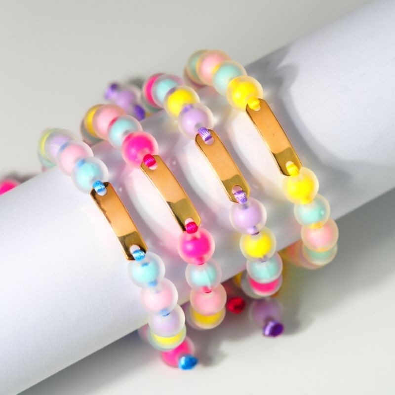 Gelang Emas Anak Candy Pop - Plat Emas Panjang Bisa Custom Tulisan - Gelang Tali Emas - Toko Emas Ga