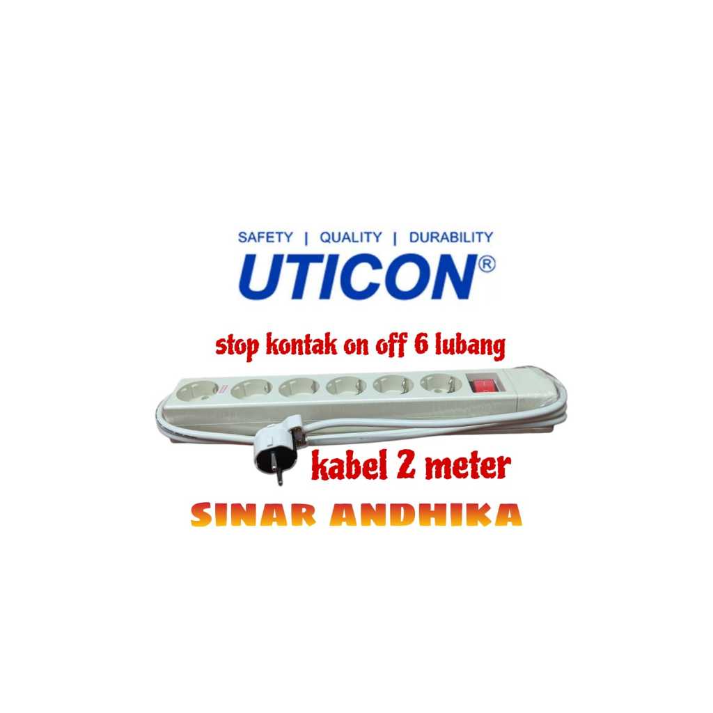 STOP KONTAK UTICON 6 LUBANG ON OFF + STEKER + KABEL 2M ST-1682 NC+S-30+2M