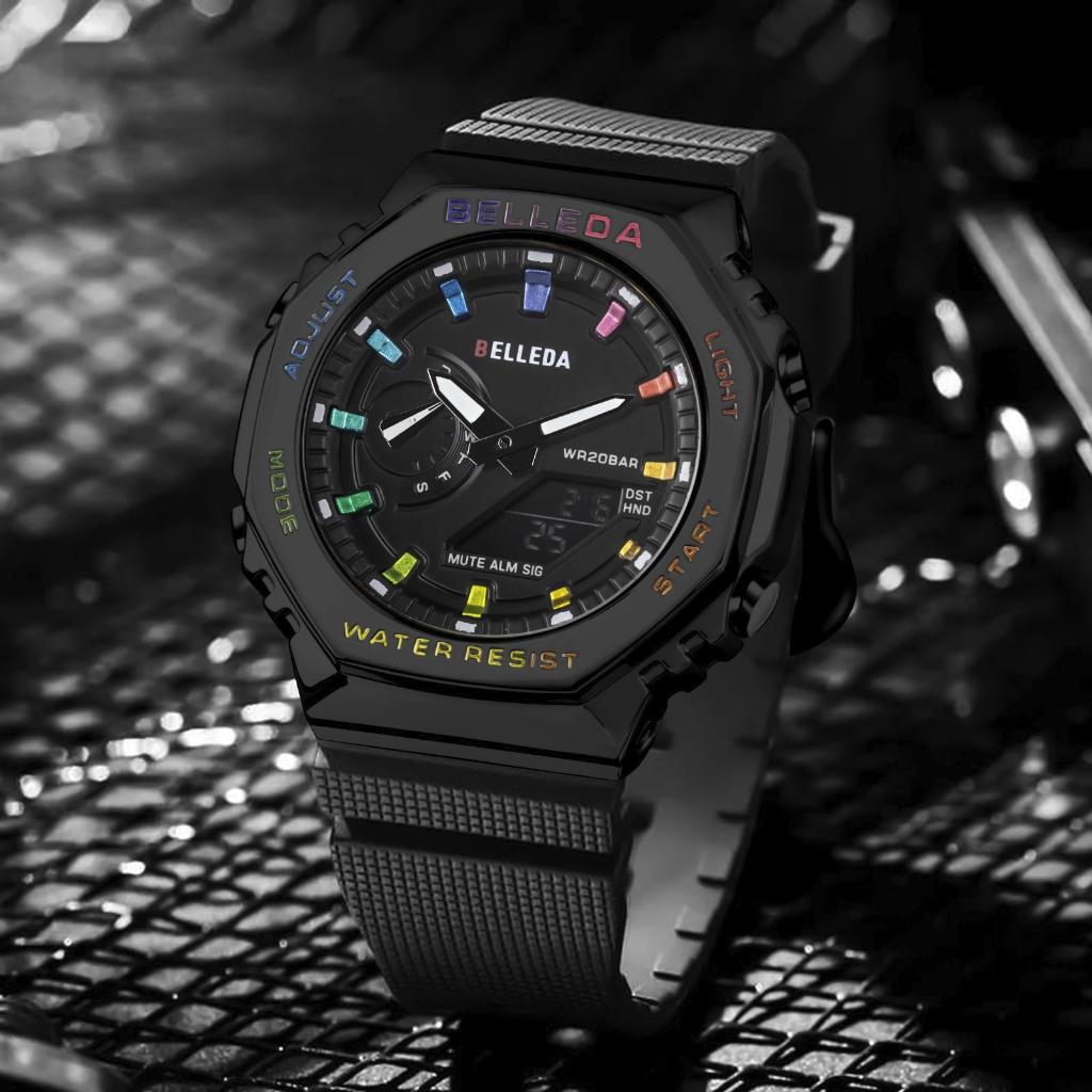 JAM TANGAN PRIA BELLEDA 9529 RUBBER DUALTIME BERGARANSI