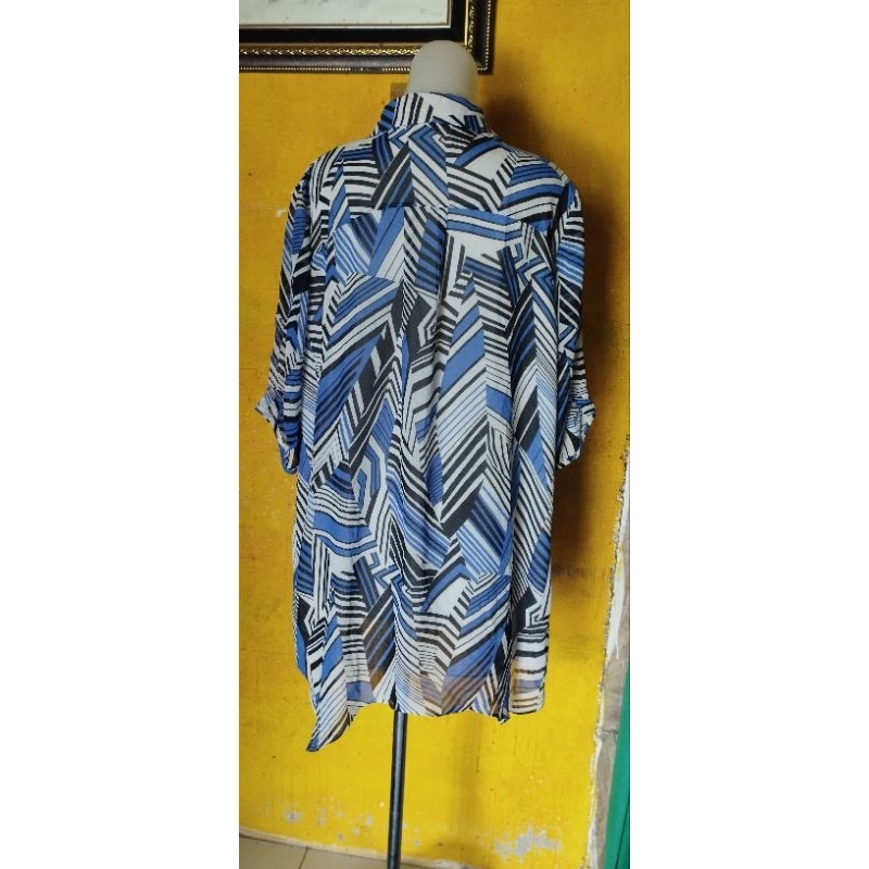 kemeja wanita motif garis garis biru hitam
