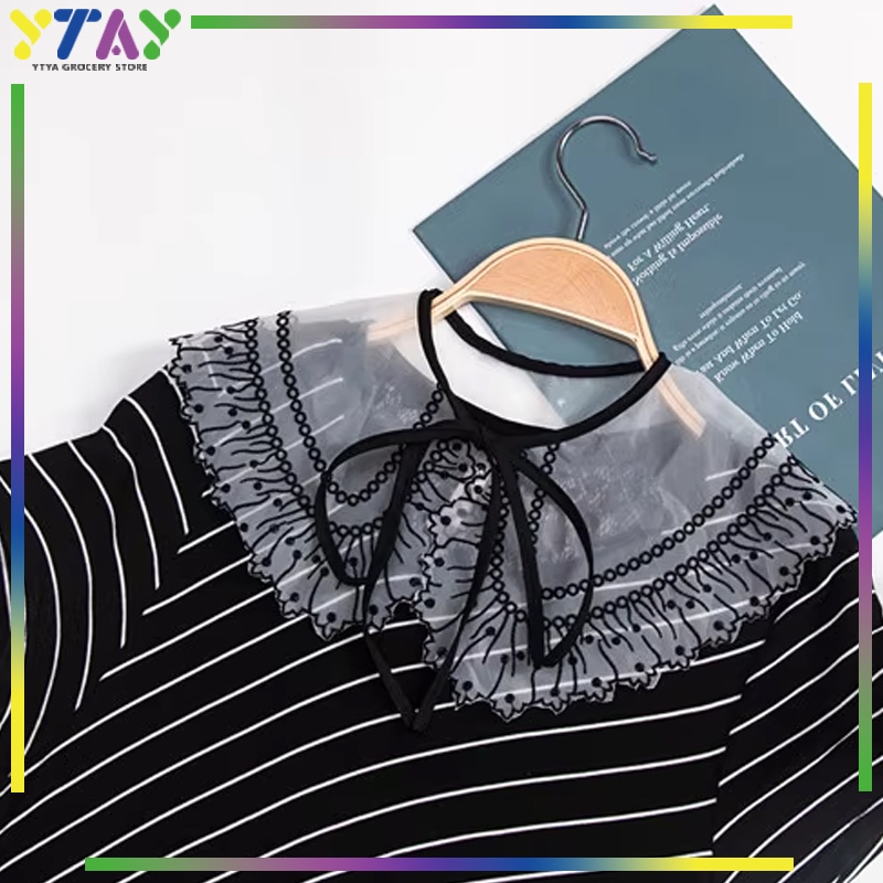 Fake Collar Korean Style Kerah Bordir lace Kerah Palsu Instan Wanita Aksesoris Fashion Kerah Lebar