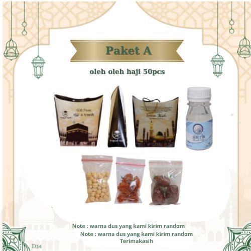 

PAKET A 50 PCS DUS TALI OLEH OLEH HAJI DAN UMROH. BOTOL+AIR ZAM ZAM, KURMA, KISMIS, KACANG ARAB