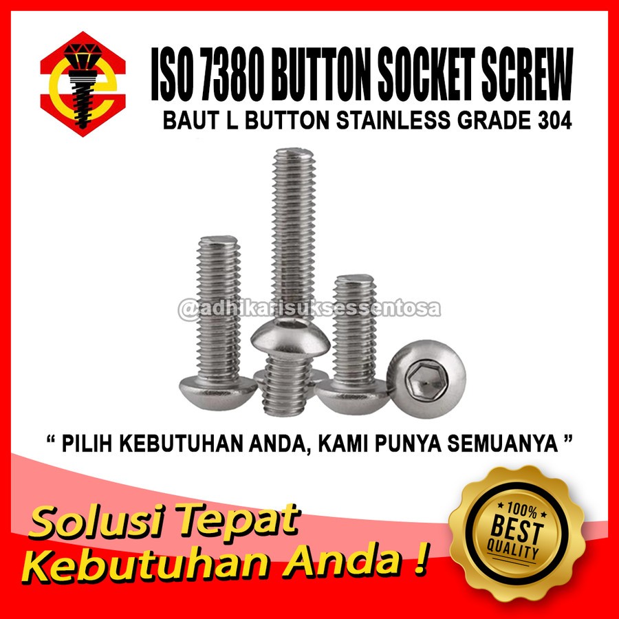 SS 304 / Baut L BUTTON M8x60 / Head Socket Stainless M8 Panjang 6 CM