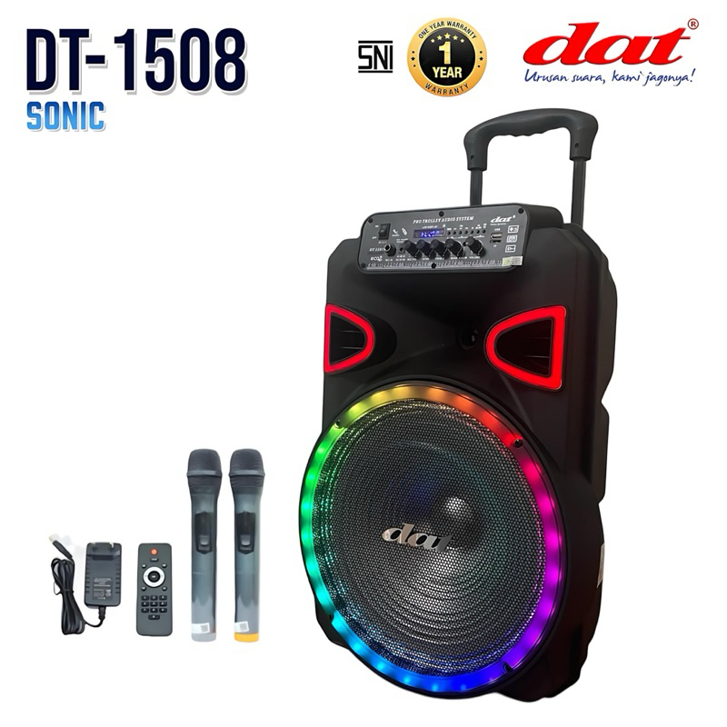 DAT DT-1508 speaker bluetooth portabel 15inch speaker aktif full bass dilengkapi 2mic wireles karaok