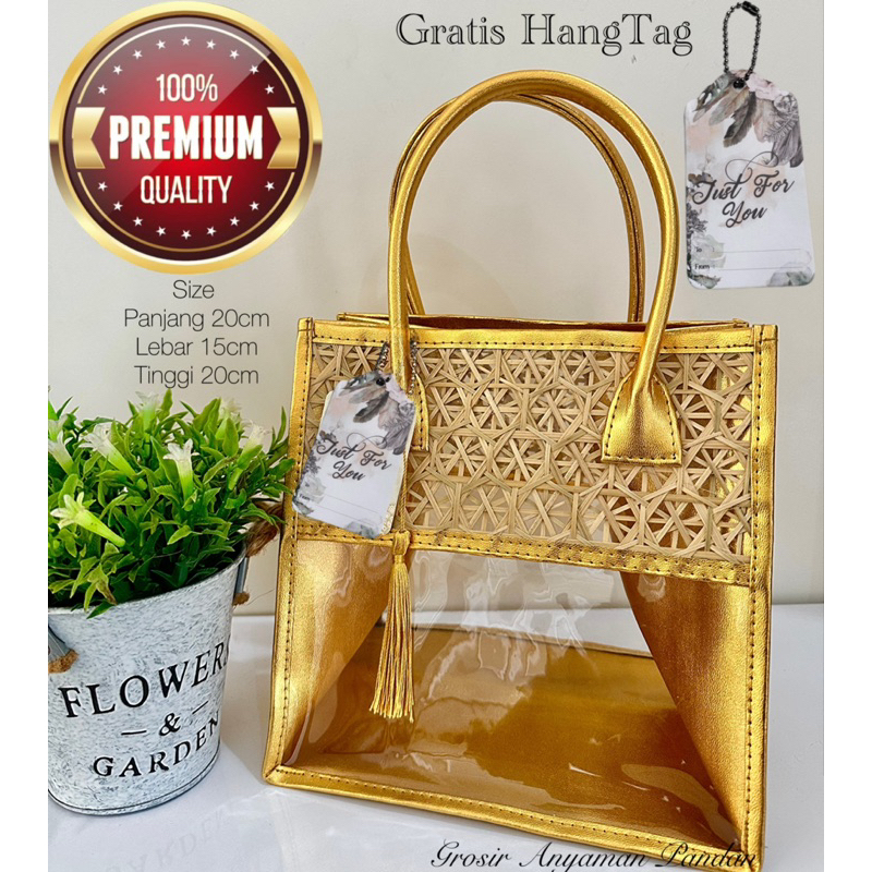 

Tas Hampers MIKA VINIL MIX BAMBU ATAS KECIL TINGGI GRATIS HANGTAG tas parcel anyaman goodiebag lebaran souvenir