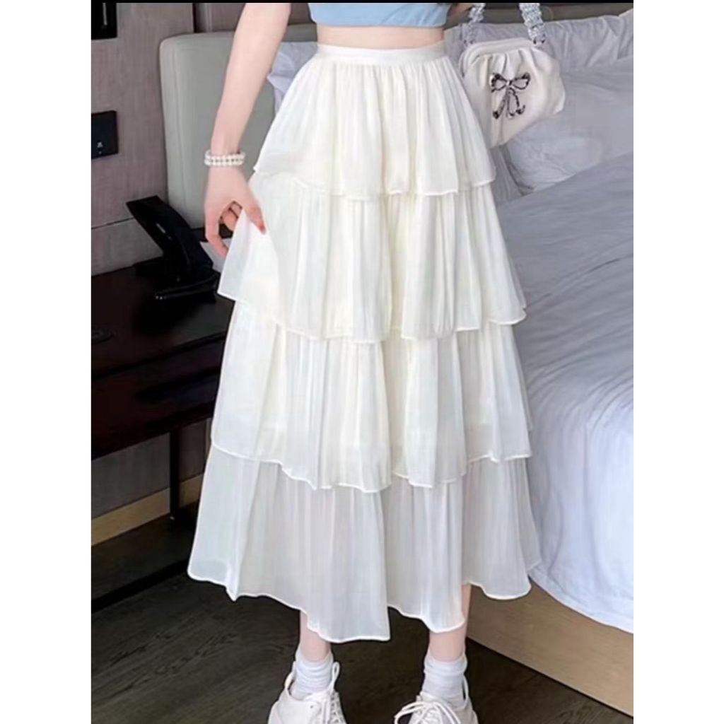ROK SUSUN CERUTY 4 LAYER / ROK MIDI REMPEL SUSUN MIX FURING /  RUFFLE SKIRT KOREANSTYLE