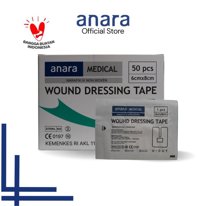 Anara - Narafix IV Non-Woven Wound Dressing Tape U CUT / Plester Infus 6x8 isi 50