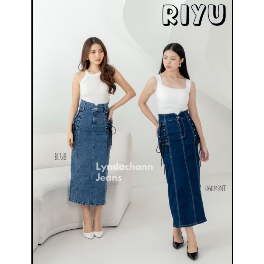 REALPIC LYN - RIYU Rok Jeans Premium Tali Panjang Bawahan Wanita Premium