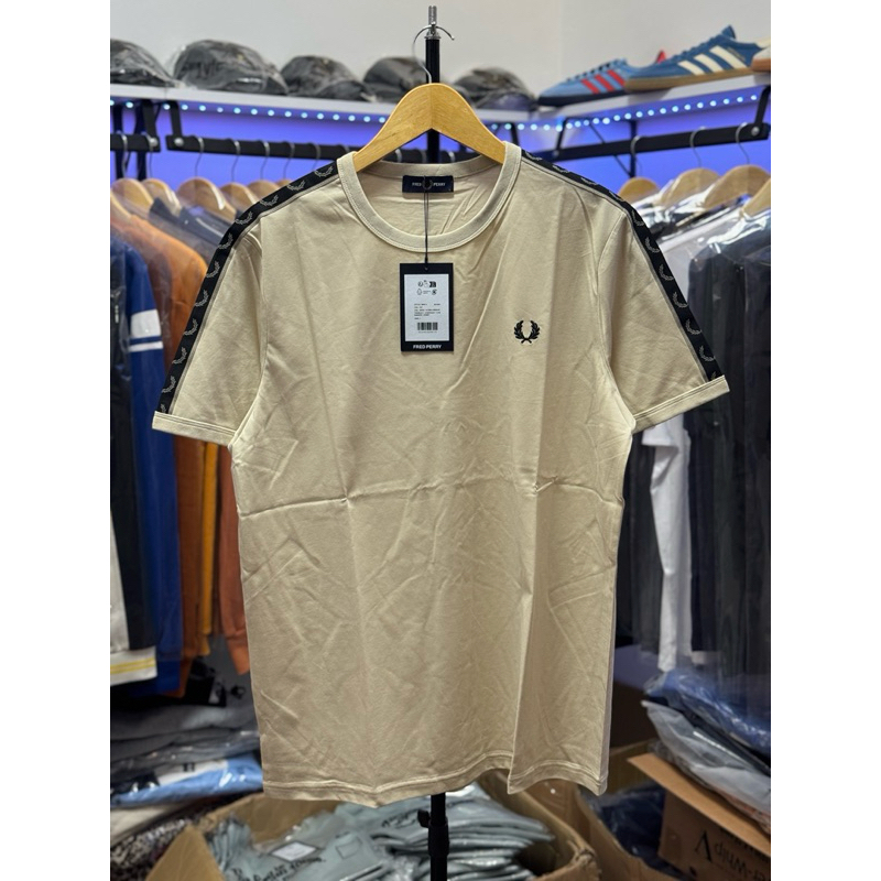 T Shirt Fred Perry Taped Contrast Tape Oatmeal/Wrm Grey BNWT Original 100%