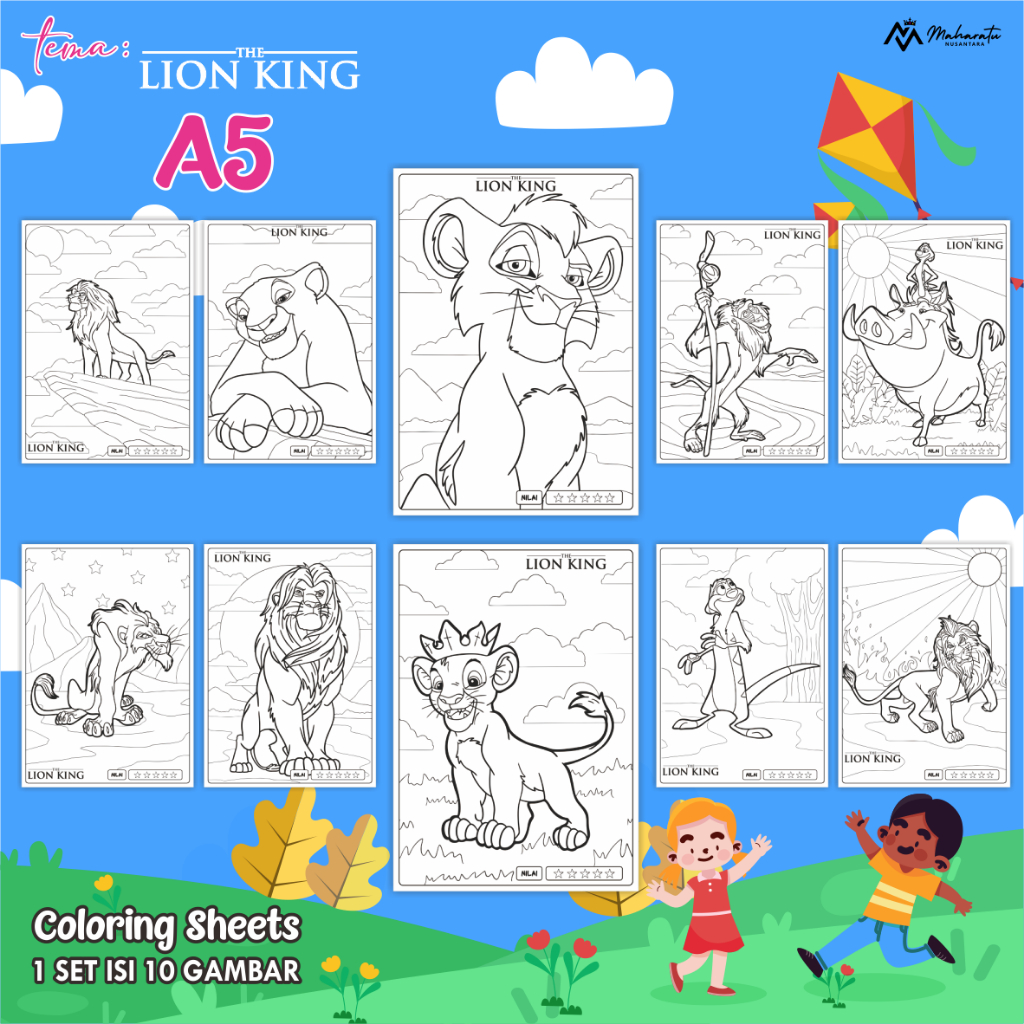 

[LION KING] KERTAS MEWARNAI ANAK - LEMBAR GAMBAR UK. A5 1 SET READY STOCK - COLORING SHEETS FOR KIDS