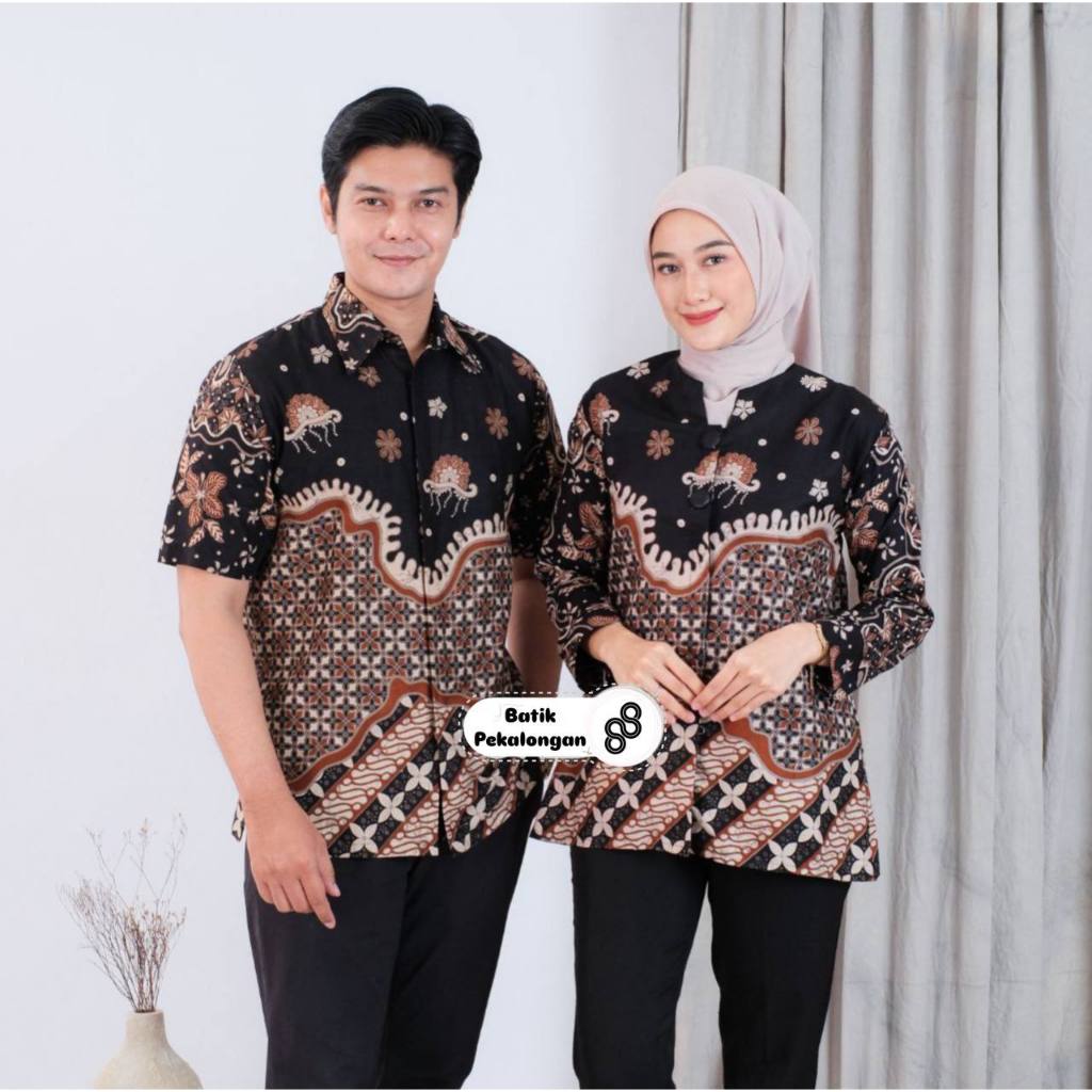 BATIK PEKALONGAN 88 - Couple Bintang Blouse & Hem Batik Bahan Katun Prima Atasan Seragam Kerja NB