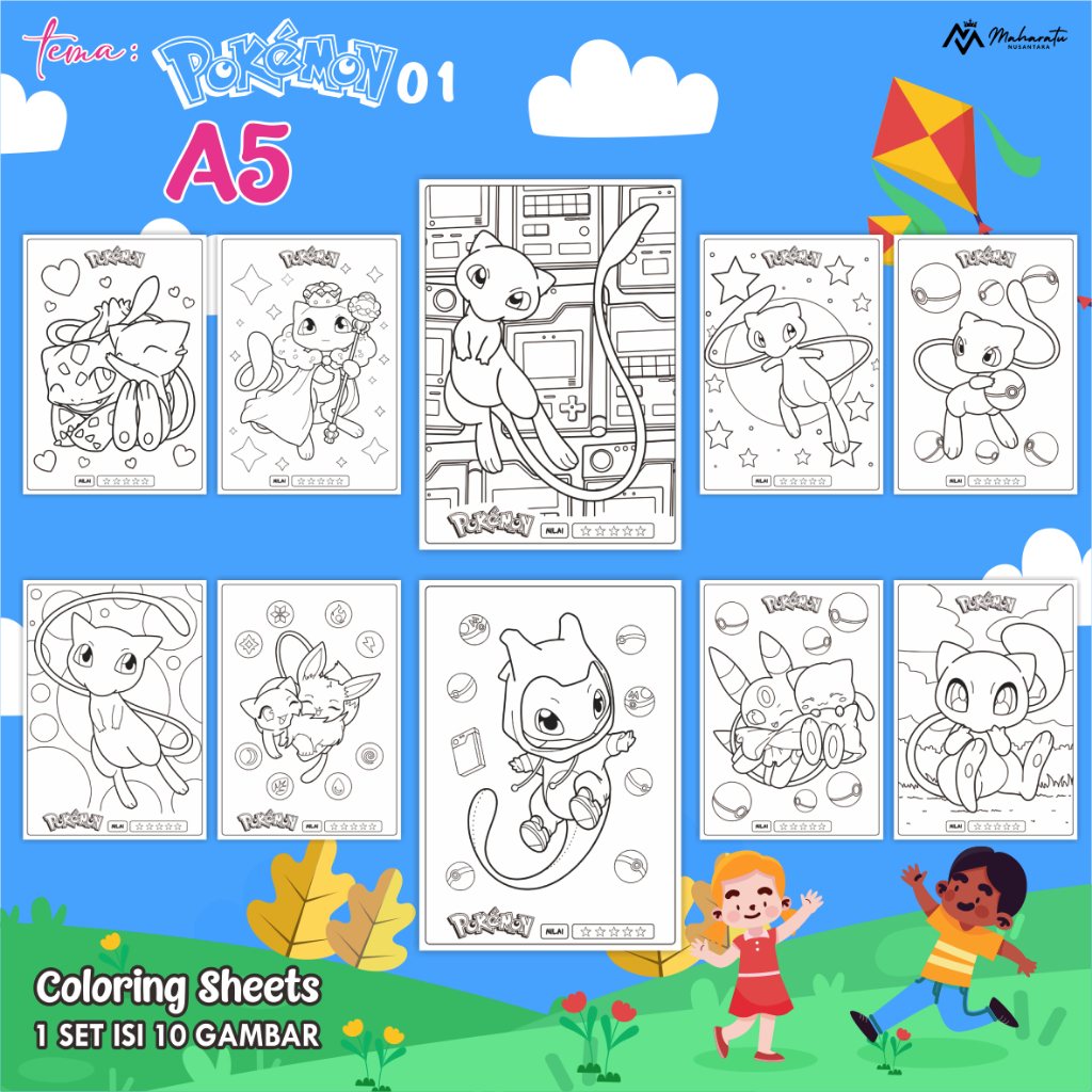 

[POKEMON 01] KERTAS MEWARNAI ANAK - LEMBAR GAMBAR READY STOCK COLORING SHEETS A5