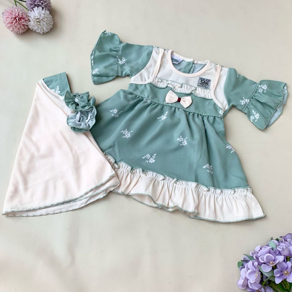QUEBEECLOTH -baju setelan gamis bahan katun adem free kerudung fashion kekinian anak bayi perempuan 