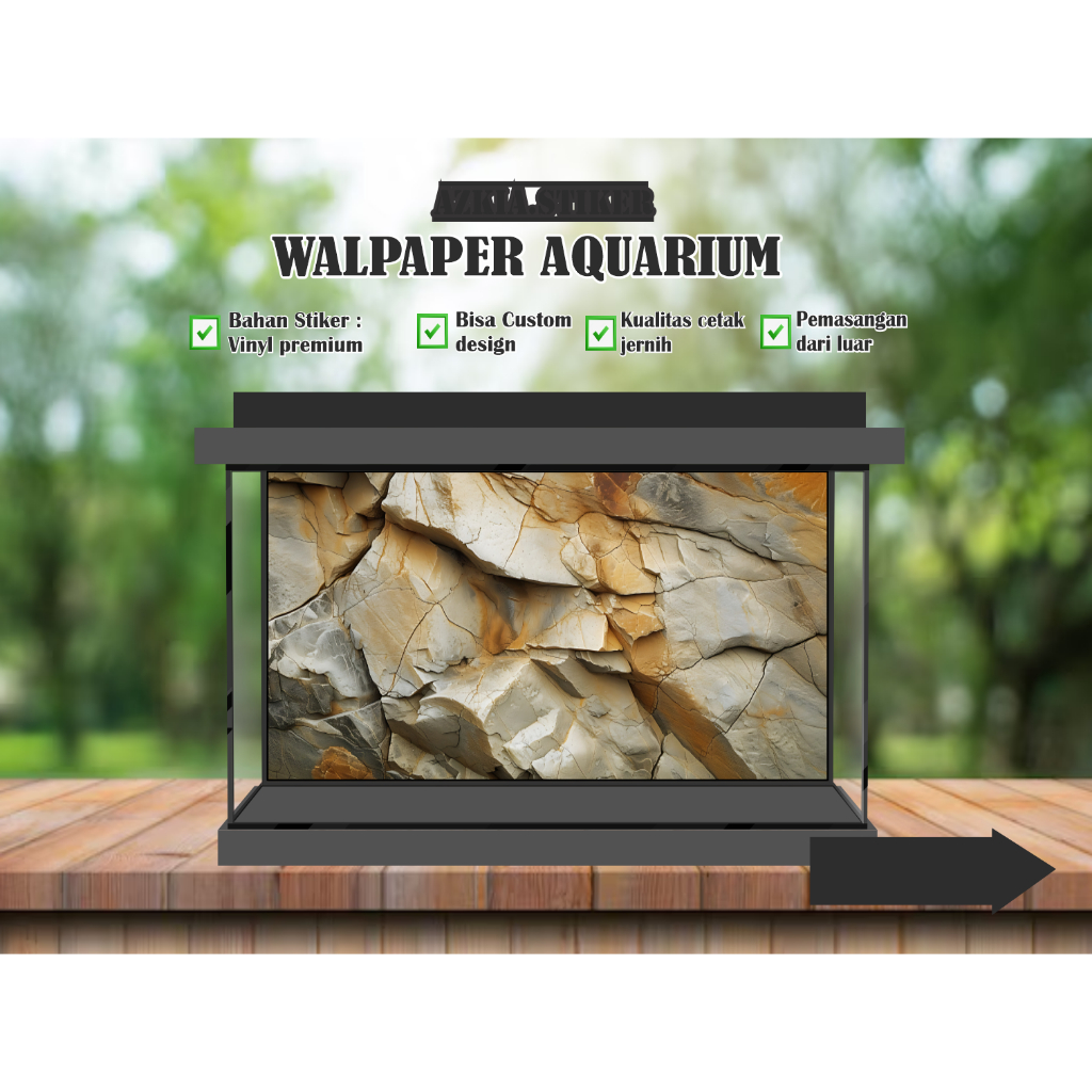 backround Aquarium, Stikera walpaper aquarium tema batu marmer