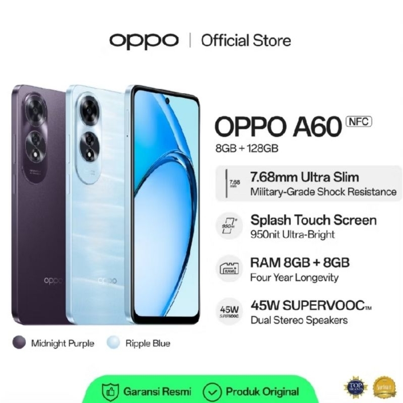 Oppo A60 4G 8/256 Baru Segel Original Garansi Resmi Oppo