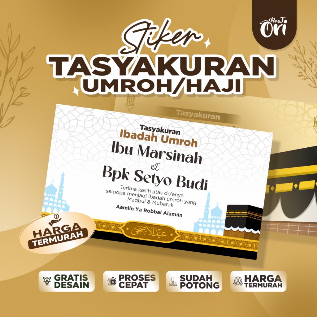 

Cetak Stiker Tasyakuran Umroh / Haji Untuk Kotak Nasi, Stiker Box Makanan, Custom design
