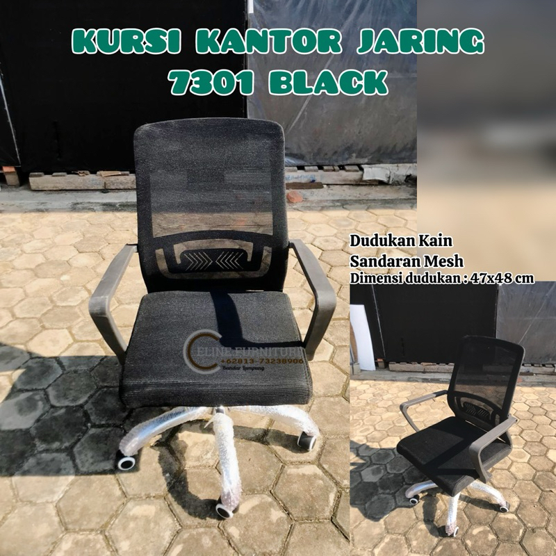 Kursi Kantor Staff Jaring Mesh Chair Putar Beroda 7301 Black