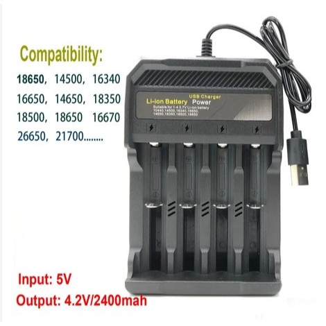 Alat Recharge Charge Fast Charger Baterai Battery Isi Ulang 4 Slot USB 4.2V 2A AA AAA 14500 18350 18