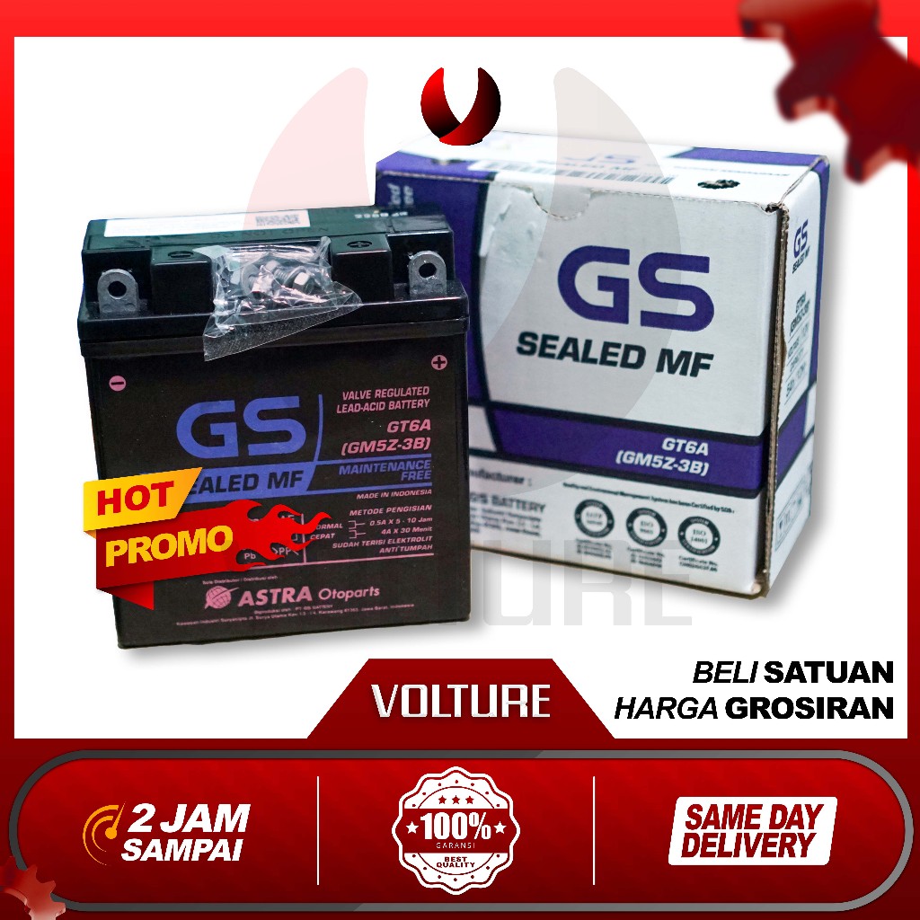 Aki motor kering GROSIR GS ASTRA ORI gm5z-3b 5ah 12v uMio sporty smile Mega Pro Astrea Legenda Supra