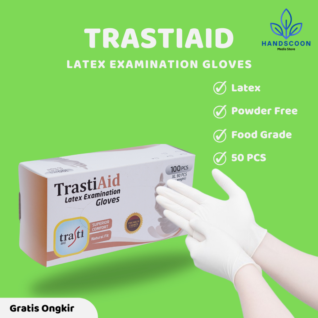 Medis Store - sarung tangan latex - trasti aid - sarung tangan putih 50 pcs