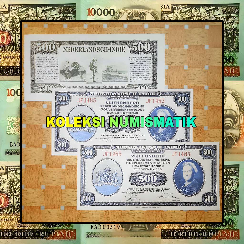 SOUVENIR REPRO UANG KERTAS KUNO HINDIA BELANDA 500 GULDEN NICA WILHELMINA 1943