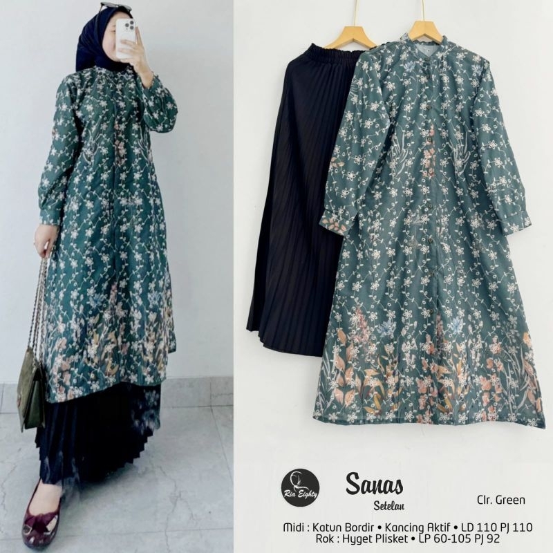 SANAS SETELAN ROK / SETELAN TUNIK & ROK WANITA / ONESET TUNIK BORDIR DAN ROK