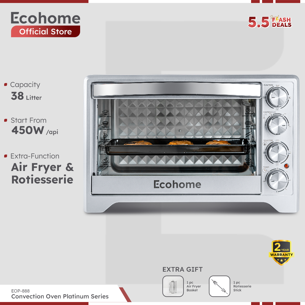 ECOHOME Oven Platinum Series EOP888 38L Capacity Low Watt with Air Fryer and Rotisserie Function