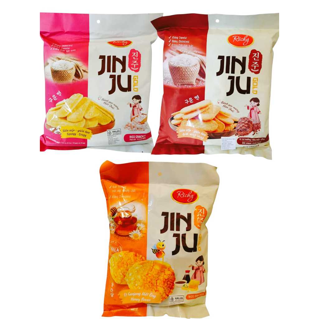 

RICHY JINJU GOLD Rice Crackers 134,4g BBQ Pepper Steak PINK Sea Salt HONEY