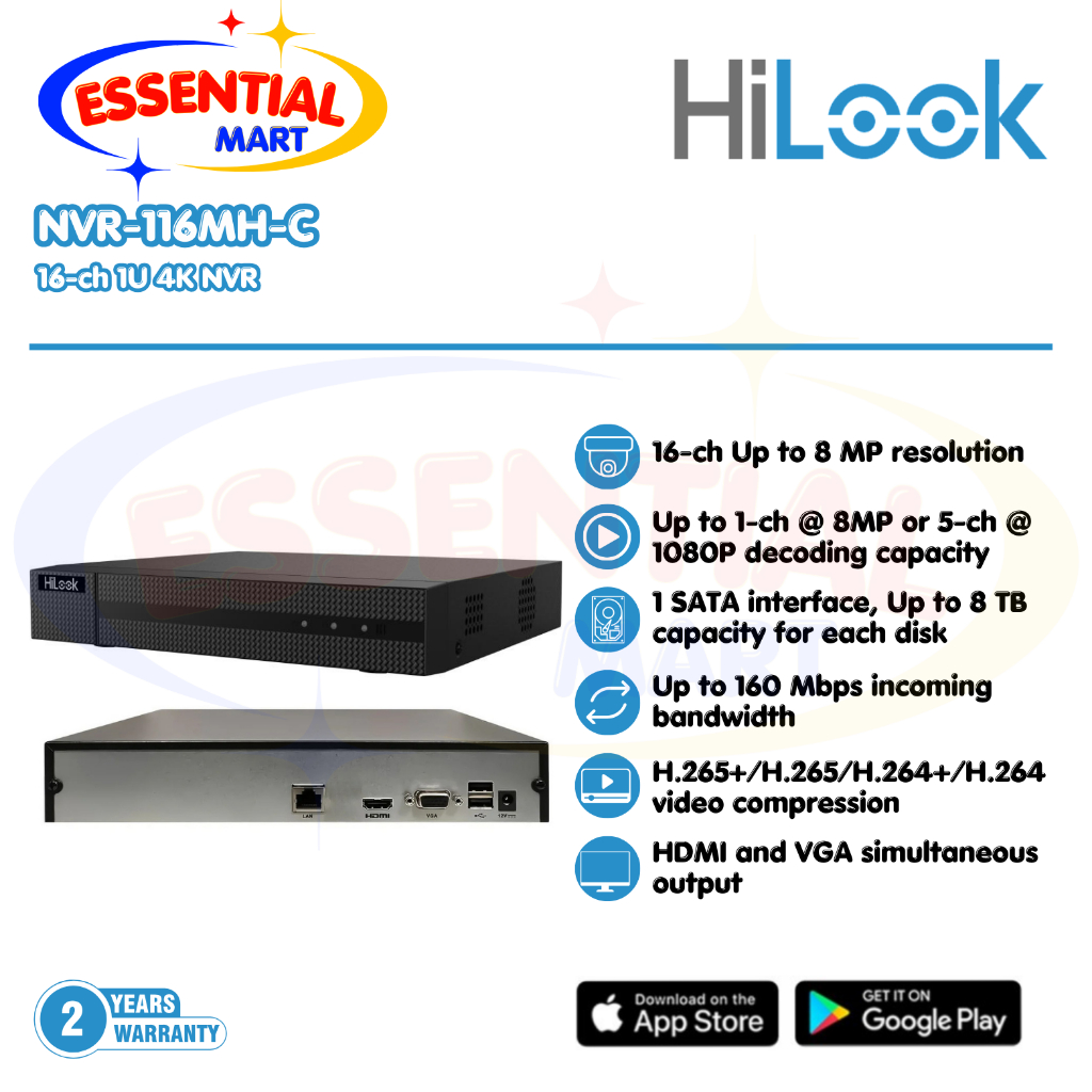 HILOOK by Hikvision NVR 16 Channel NVR-116MH-C Up To 8MP
