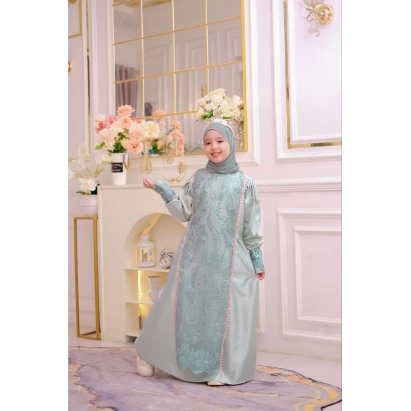 Gamis Anak Inara premium mix Brokat import mewah/gamis anak perempuan