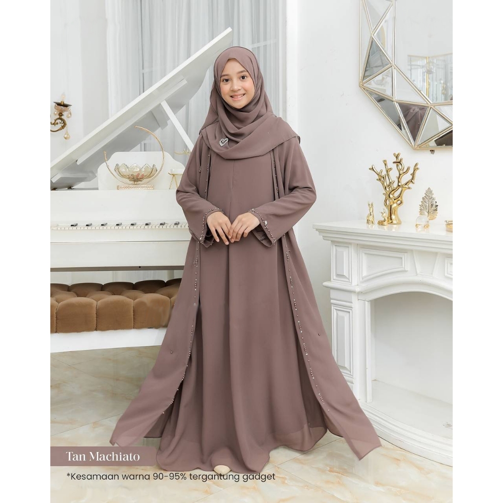Gamis Anak Perempuan Mahreen Dress Ceruty Swarovsky usia 6-14 tahun bahan ceruty babydoll armani