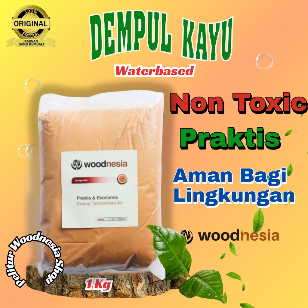 Dempul Plamir Kayu Jati Mahoni Waterbased Woodnesia Original  Pelapis Anti Air Siap Pakai { 1kg }