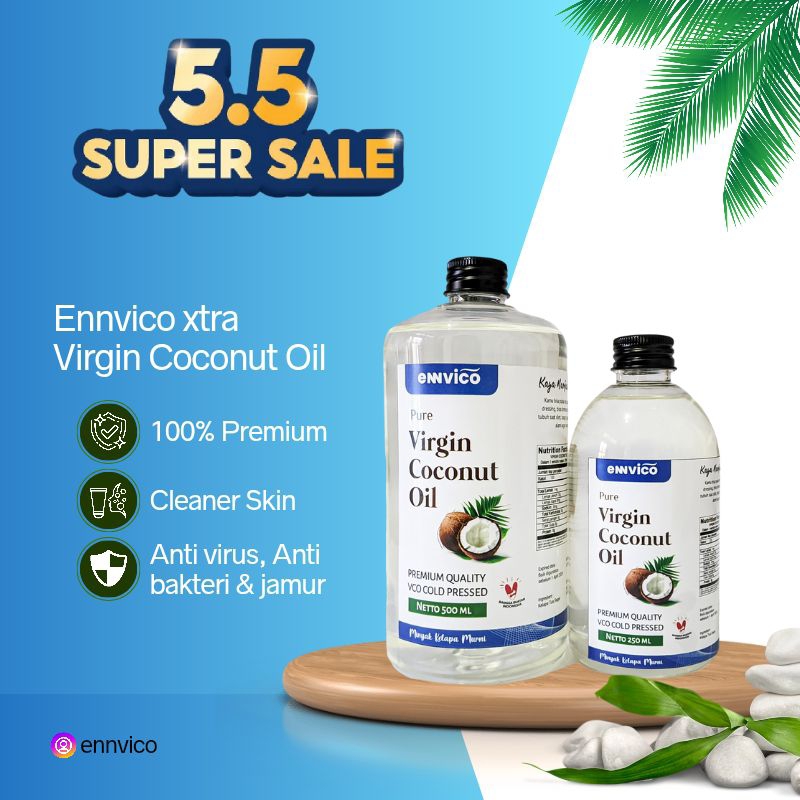 

Promo diskon 50% ! Ennvico VCO Virgin Coconut Oil Minyak Kelapa Murni Alami EVCO 500ml 250ml